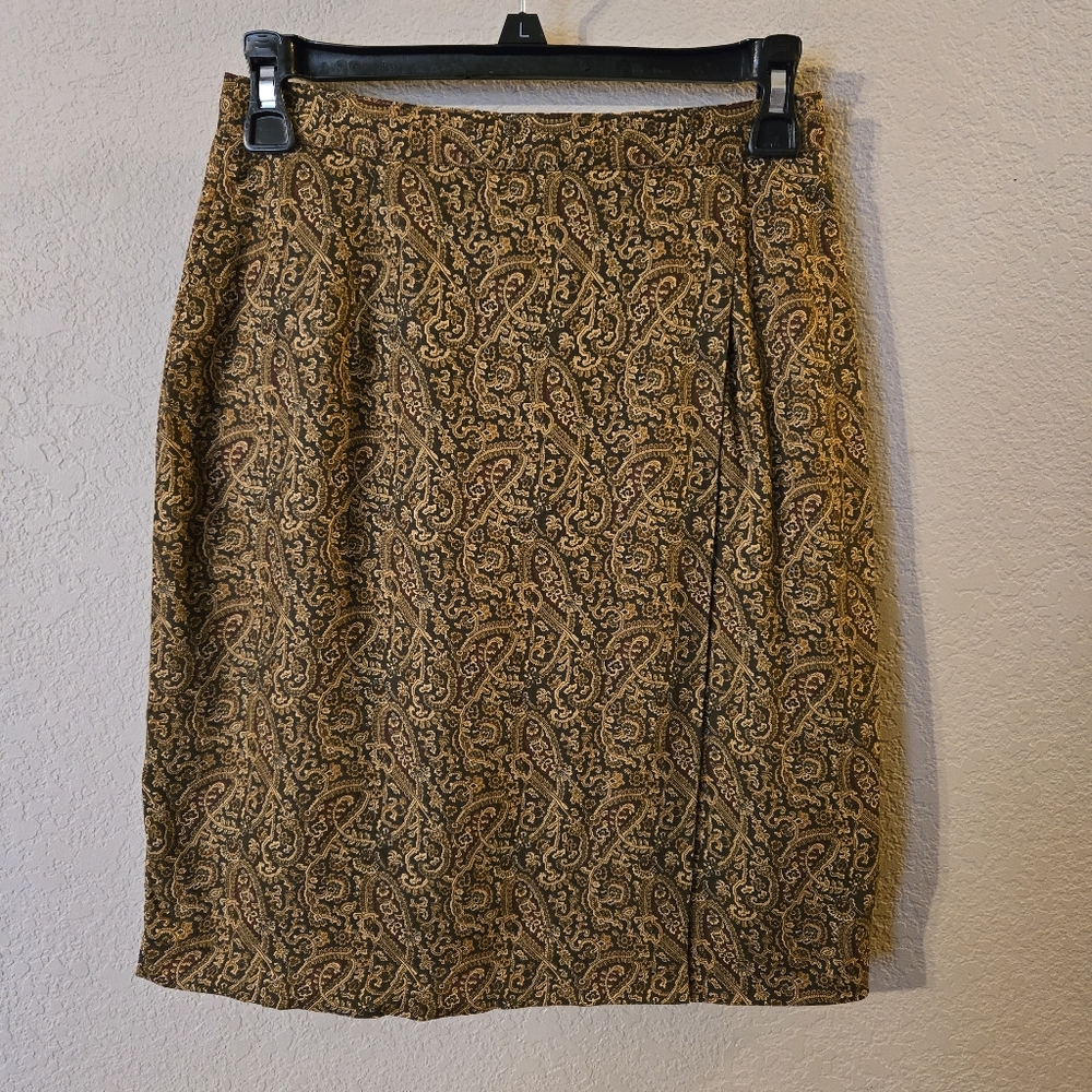 Breeches Womens Vintage Brown/Tan/Maroon Wool Blend Faux Wrap Skirt Size 6